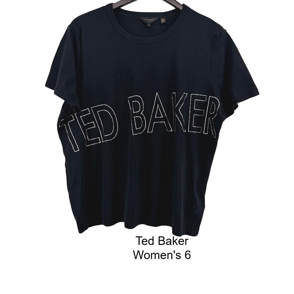 Ted Baker Womens Black Graphic Outline‎ Logo Crew Neck T-Shirt Size 6 (US XL)